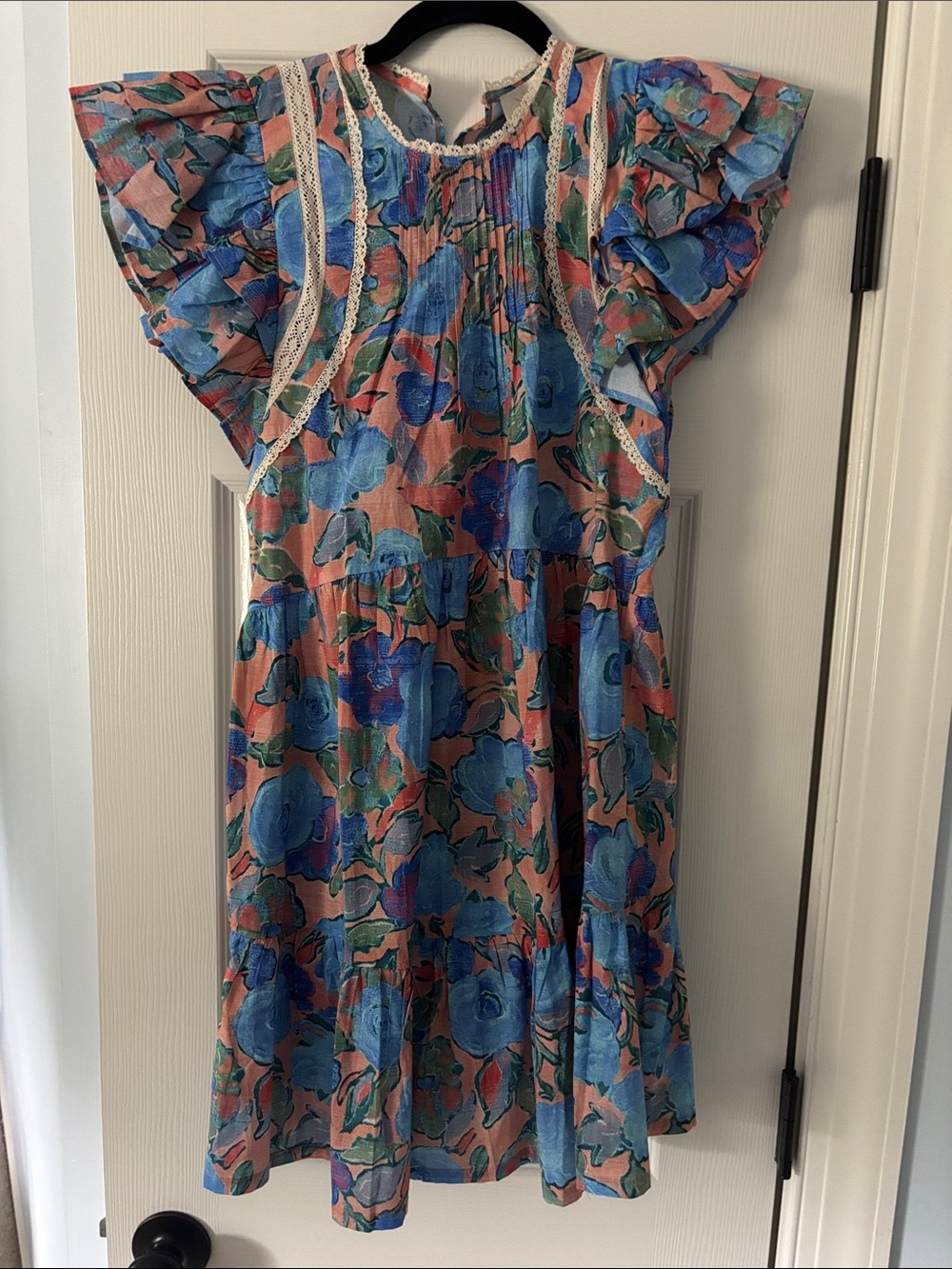 Pinch Floral Ruffle-Sleeve Mini Dress in Blue and Pink